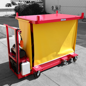 Custom Aerospace MRO Battery Powered Mobile Support Scissor Lift, Shown in Raised Position with Safety Skirt, Isometric View.