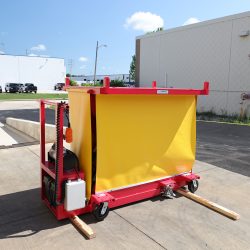 Custom Aerospace MRO Battery Powered Mobile Support Scissor Lift, Fully Raised, Safety Skirt, Control Box, Isometric View