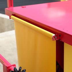 Custom Aerospace MRO Battery Powered Mobile Support Scissor Lift, Close up View of Roll Up Safety Skirt